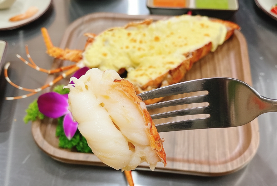 Close-up of the firm and flavorful shrimp meat in a clean seafood meal