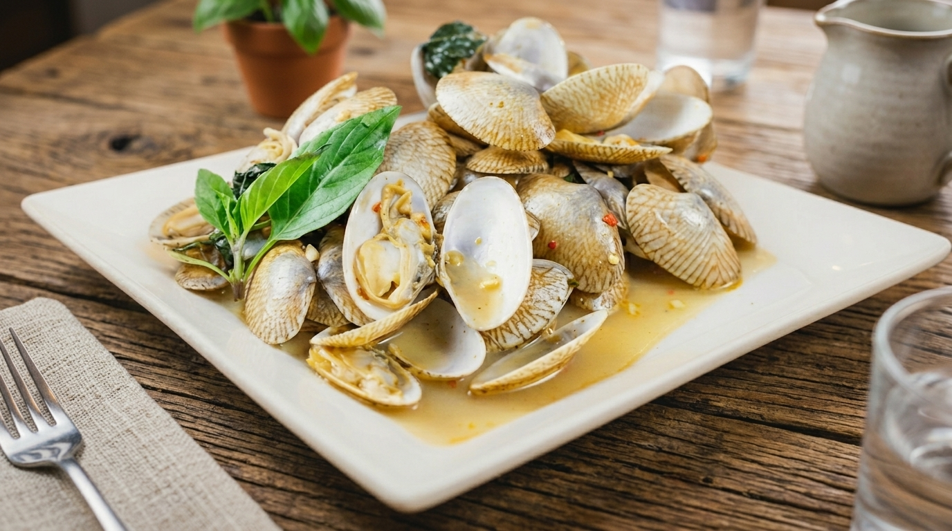 Stir-fried baby clams with garlic and basil – A must-try dish in Da Nang